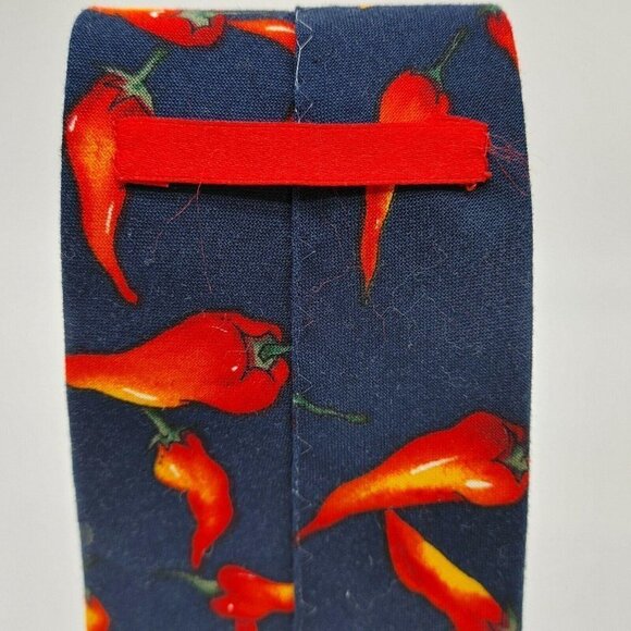 Mens Navy Blue Handmade Chili Pepper Print Formal Pointed Neck Tie Size 62x4 In - Picture 6 of 6